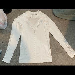 Athleta solid white long sleeve laser cut tee/ small